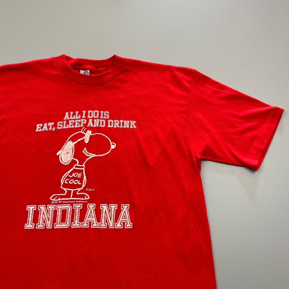 Artex Joe Cool Snoopy Indiana University T-Shirt Mens XL Red VTG 70s IU Funny